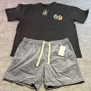 Black T-Shirt and Gray Shorts Set
